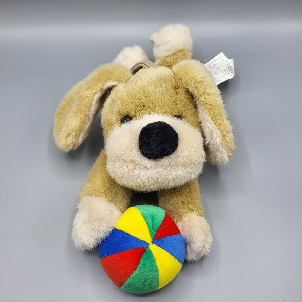 Battat Musical Pull String Puppy Dog Plush Toy 14 Inch Multi-Color Ball Tan